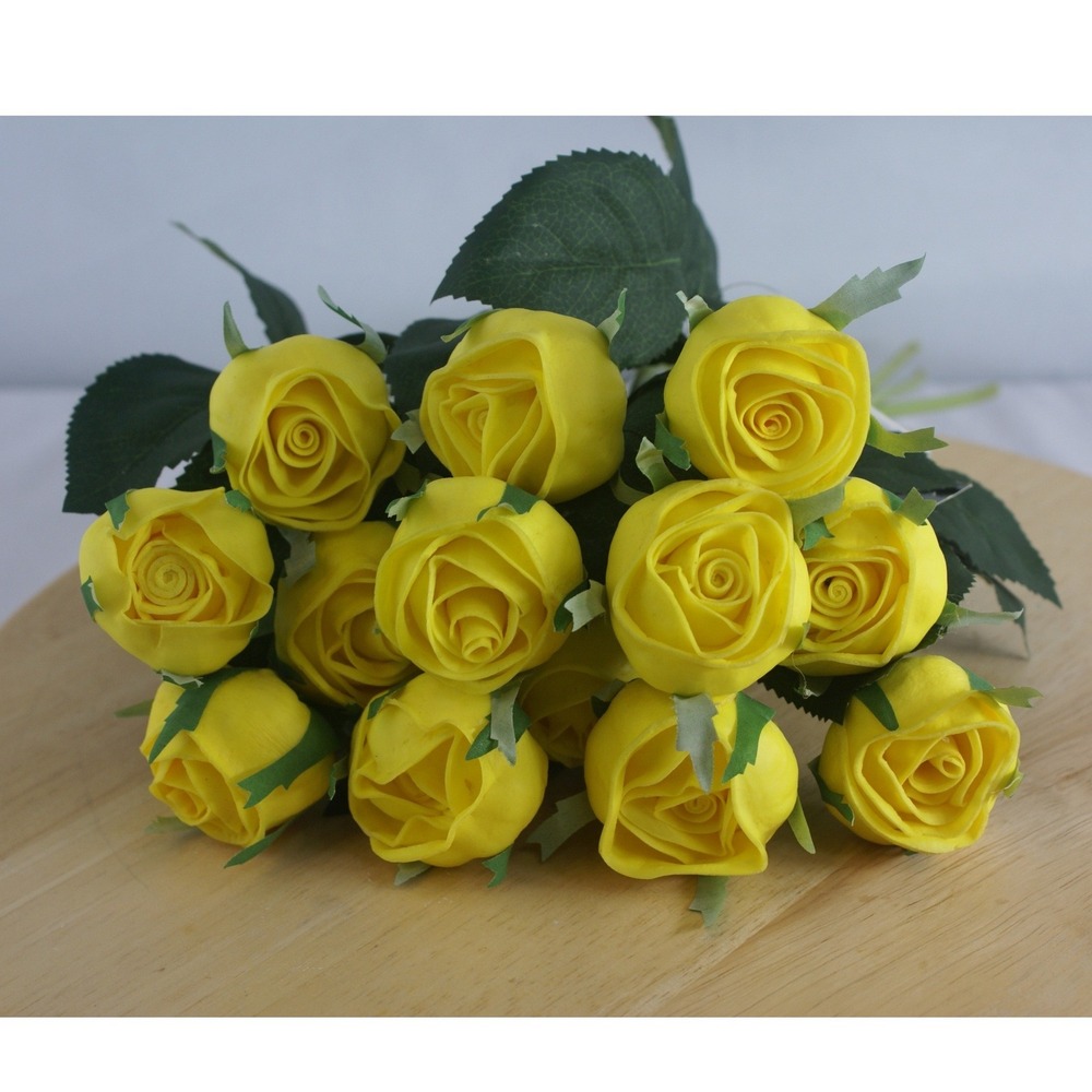 Magnolia Home Yellow Cabbage Rose Stems Faux Floral‎ Decor 12 Inch Set of 12